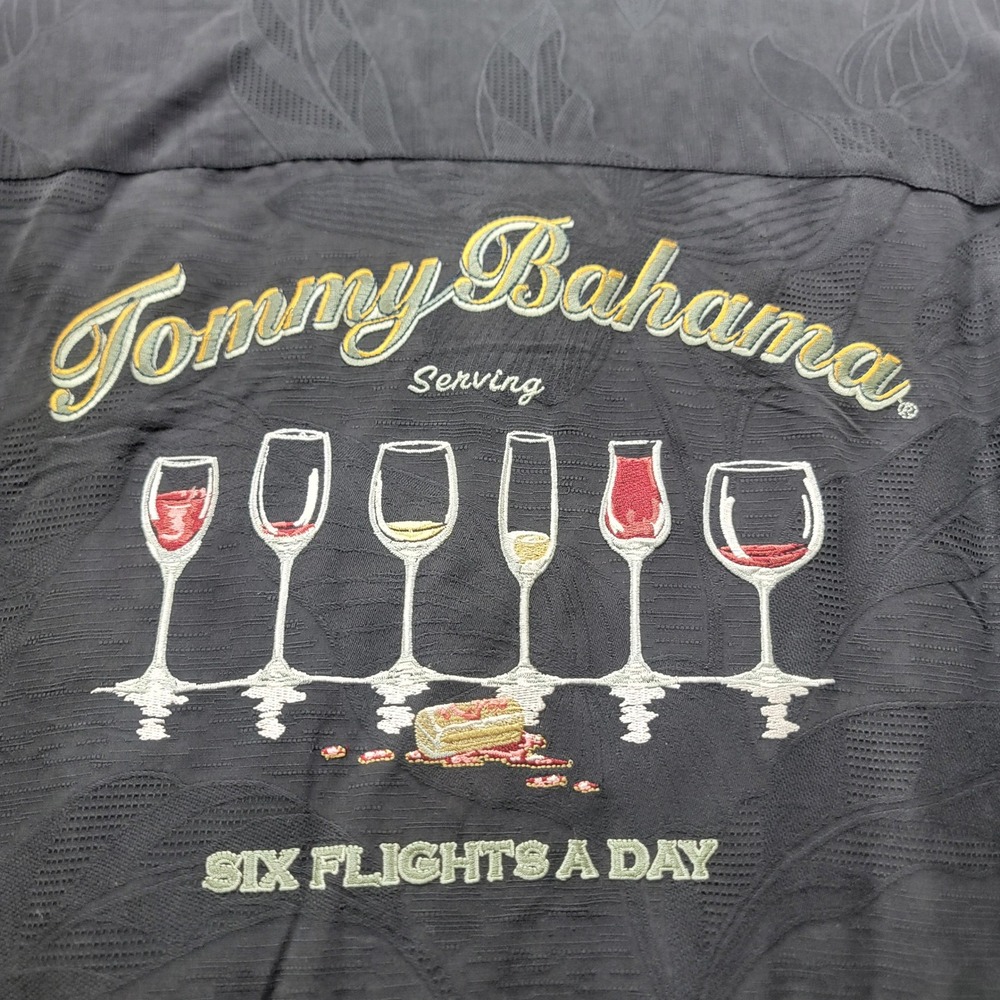 Tommy Bahama Men XXL Black Silk Jacquard Six Flights A Day Wine Embroidery Shirt - Picture 14 of 14